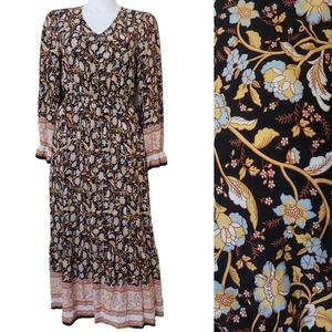 Pretty Garden Boho Floral Print Cottage Core Long Sleeve Maxi Dress Size Large